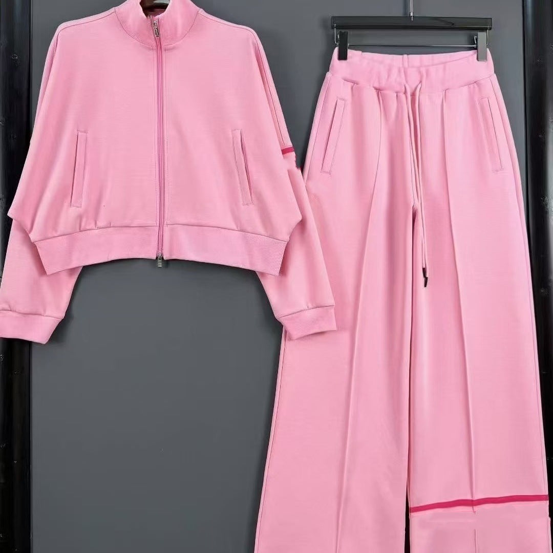 Women's Embroidered Zip-Up Jacket & Wide-Leg Pants Set