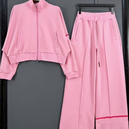 Women's Embroidered Zip-Up Jacket & Wide-Leg Pants Set
