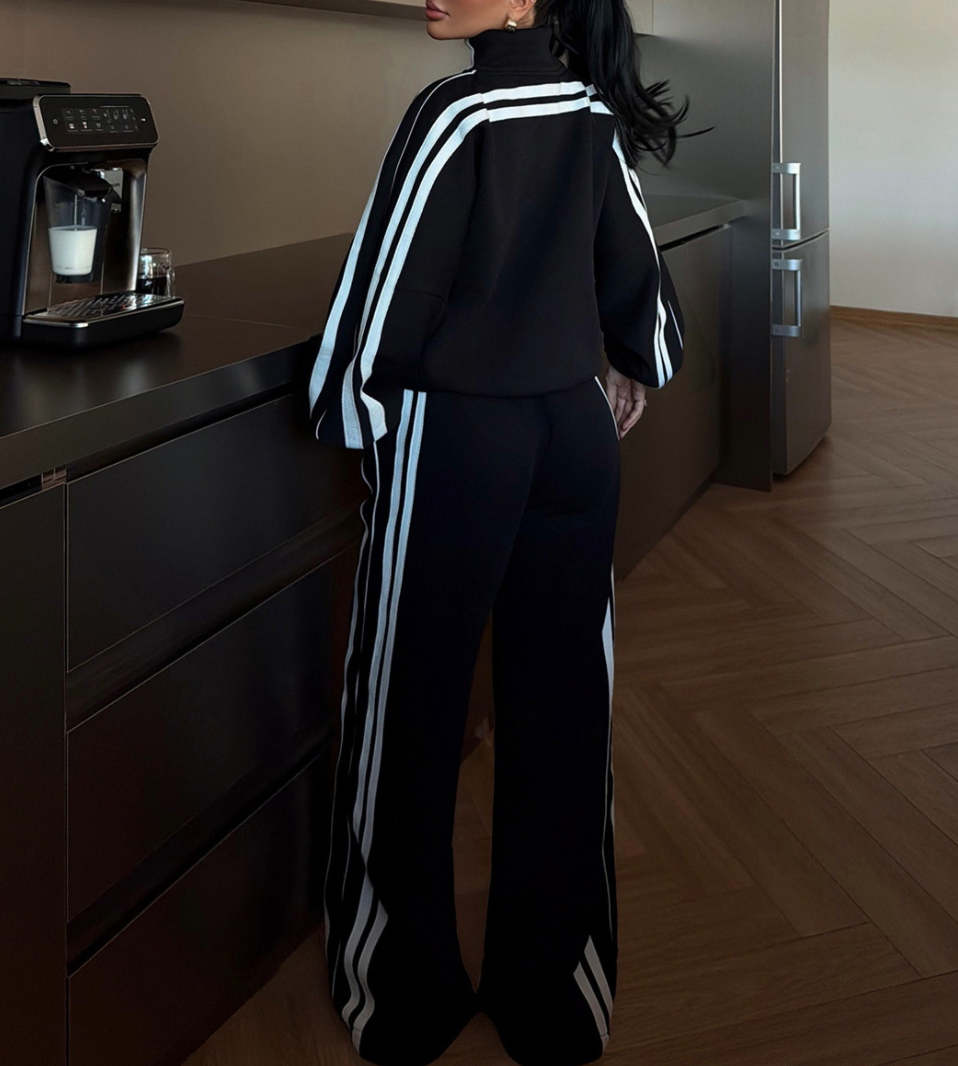 Women's Oversized Striped Zip-Up Tracksuit Set