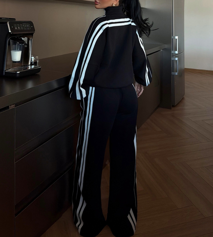 Women's Oversized Striped Zip-Up Tracksuit Set