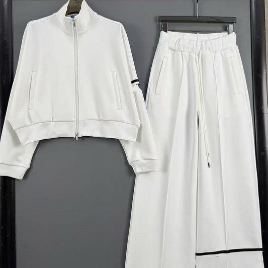 Women's Embroidered Zip-Up Jacket & Wide-Leg Pants Set