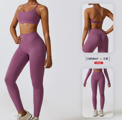 Women's 4-Piece Activewear Set – Sports Bra, Zip-Up Jacket, Crop Top & Leggings