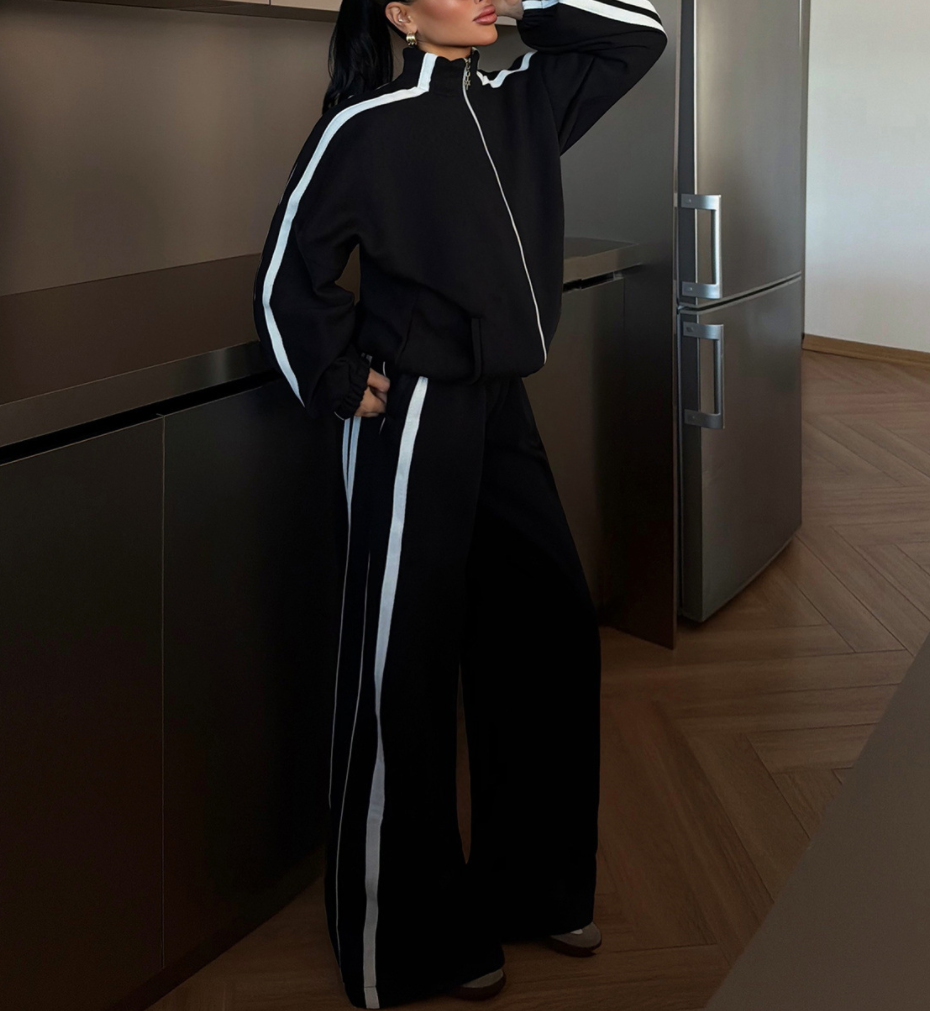 Women's Oversized Striped Zip-Up Tracksuit Set