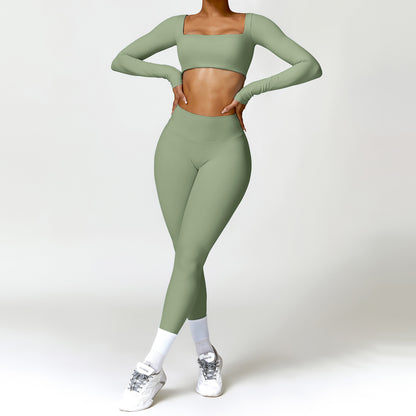 Women's Square Neck Gym Set – Crop Top & High-Waisted Leggings
