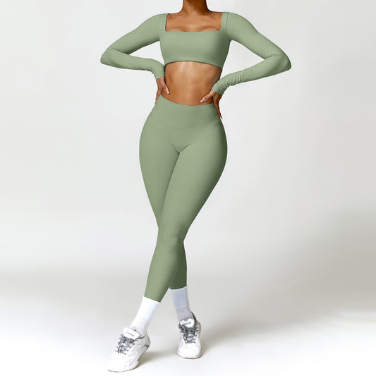 Women's Square Neck Gym Set – Crop Top & High-Waisted Leggings