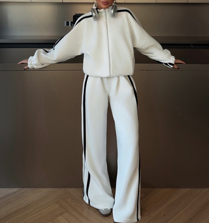Women's Oversized Striped Zip-Up Tracksuit Set