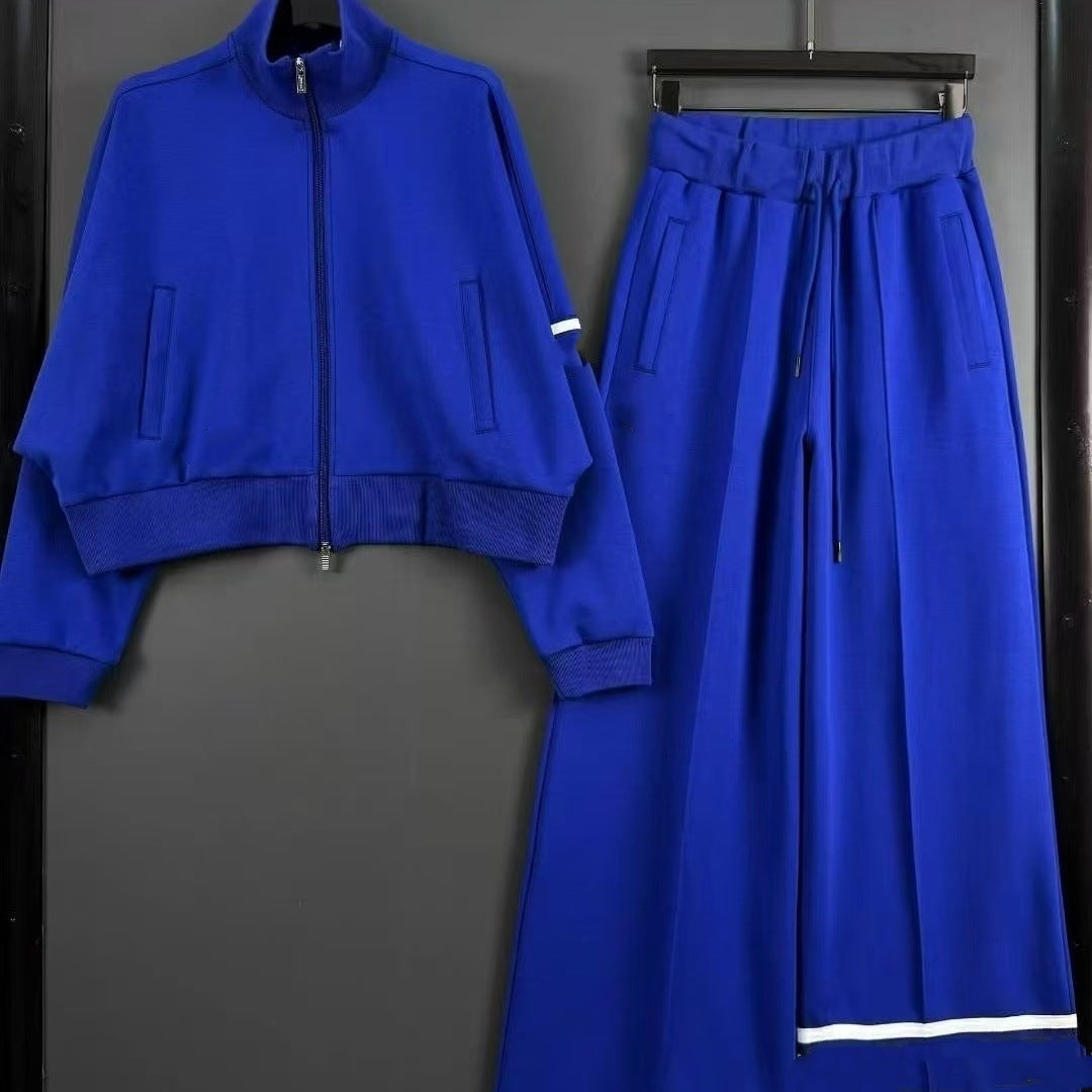 Women's Embroidered Zip-Up Jacket & Wide-Leg Pants Set