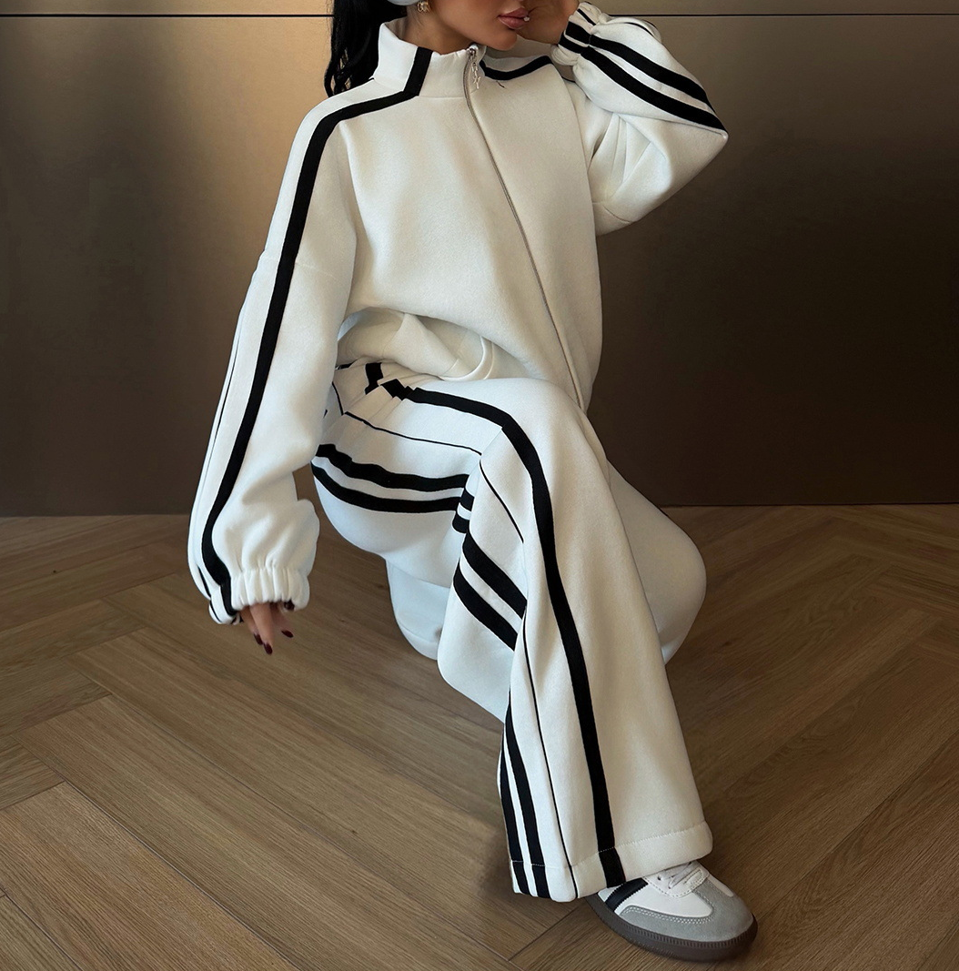 Women's Oversized Striped Zip-Up Tracksuit Set