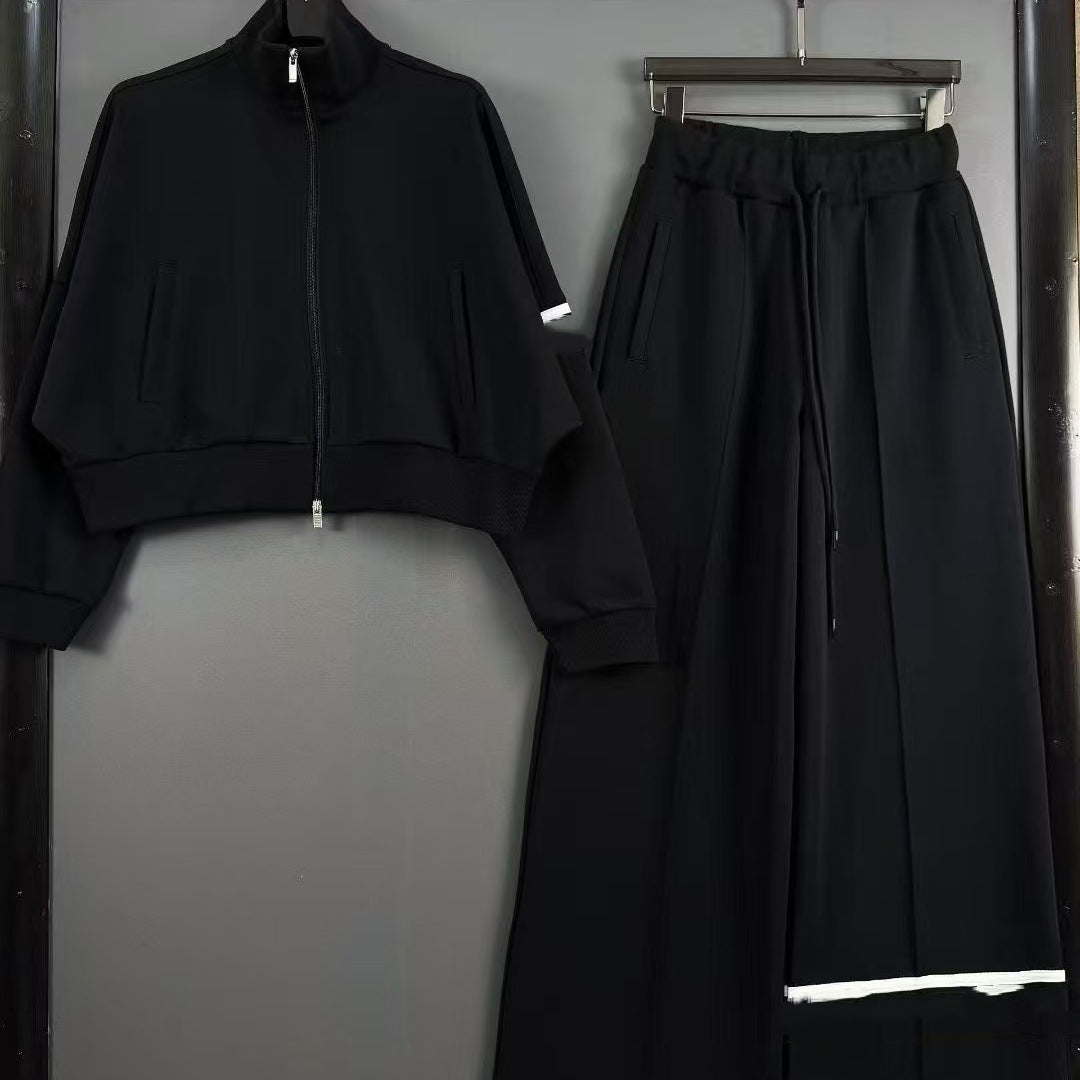 Women's Embroidered Zip-Up Jacket & Wide-Leg Pants Set
