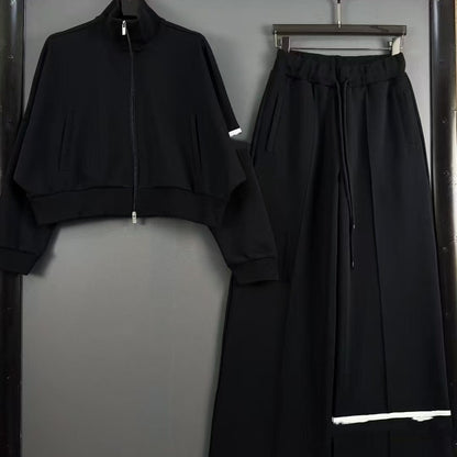 Women's Embroidered Zip-Up Jacket & Wide-Leg Pants Set