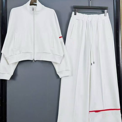 Women's Embroidered Zip-Up Jacket & Wide-Leg Pants Set