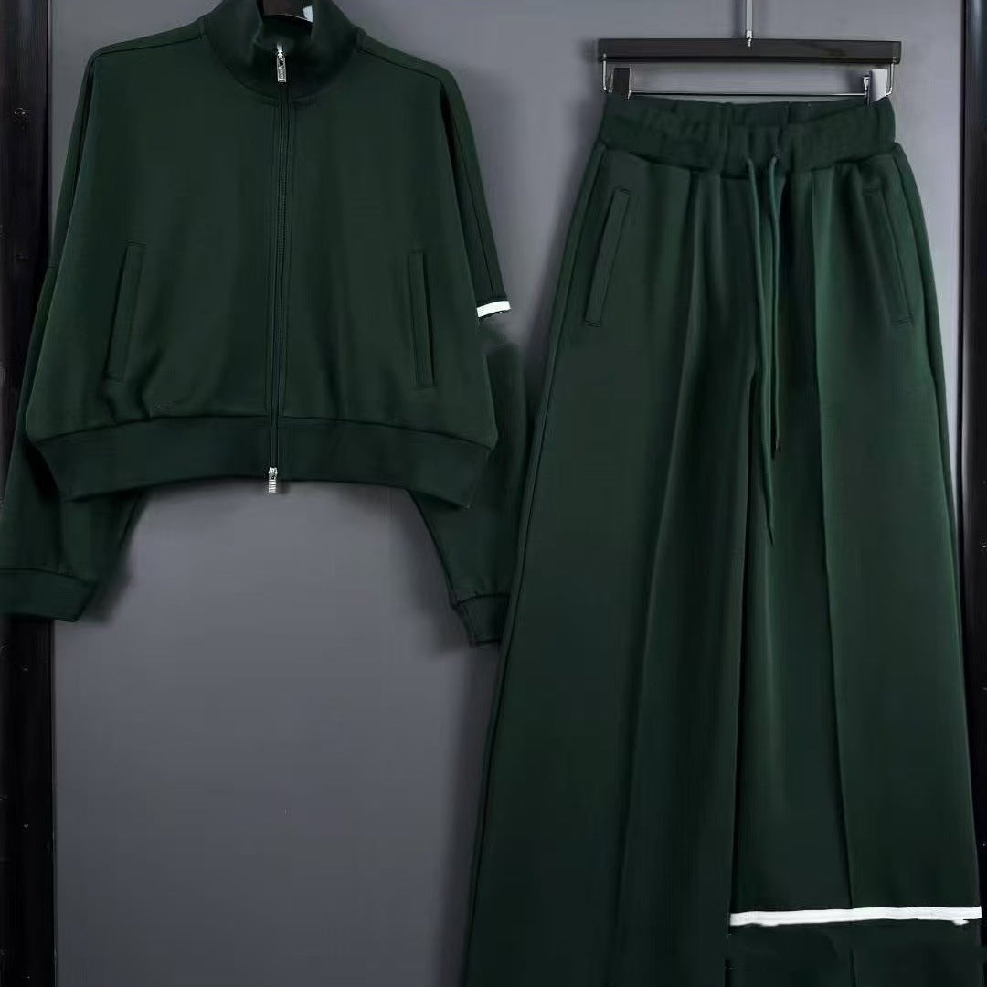 Women's Embroidered Zip-Up Jacket & Wide-Leg Pants Set