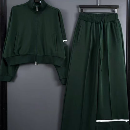 Women's Embroidered Zip-Up Jacket & Wide-Leg Pants Set