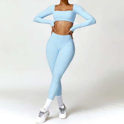 Women's Square Neck Gym Set – Crop Top & High-Waisted Leggings
