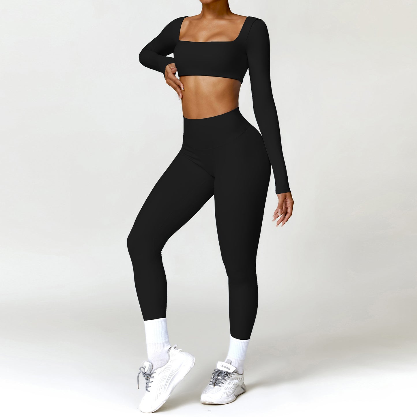 Women's Square Neck Gym Set – Crop Top & High-Waisted Leggings
