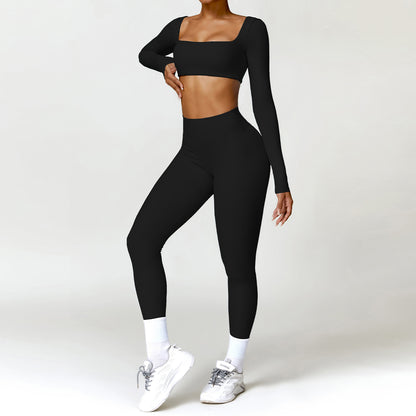 Women's Square Neck Gym Set – Crop Top & High-Waisted Leggings
