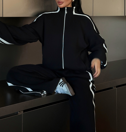 Women's Oversized Striped Zip-Up Tracksuit Set