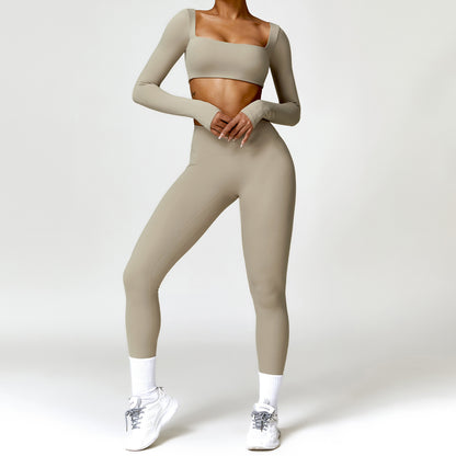 Women's Square Neck Gym Set – Crop Top & High-Waisted Leggings