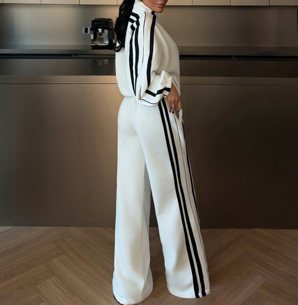 Women's Oversized Striped Zip-Up Tracksuit Set