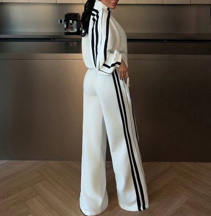Women's Oversized Striped Zip-Up Tracksuit Set