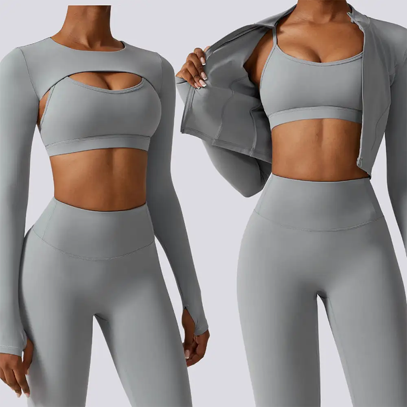 Women's 4-Piece Activewear Set – Sports Bra, Zip-Up Jacket, Crop Top & Leggings