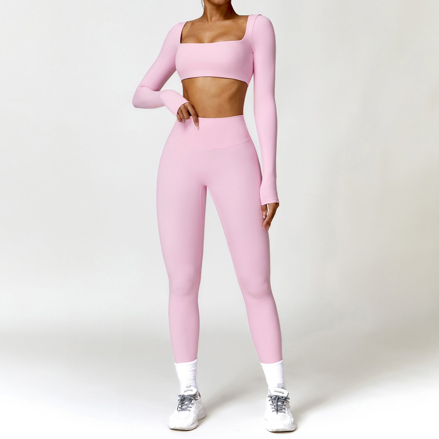 Women's Square Neck Gym Set – Crop Top & High-Waisted Leggings